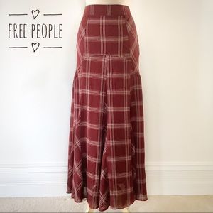 Free People Plaid Patchwork Maxi Skirt Sz 2